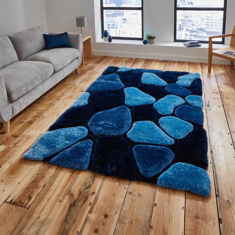 Noble House 5858 Shaggy Pebble Rugs in Blue