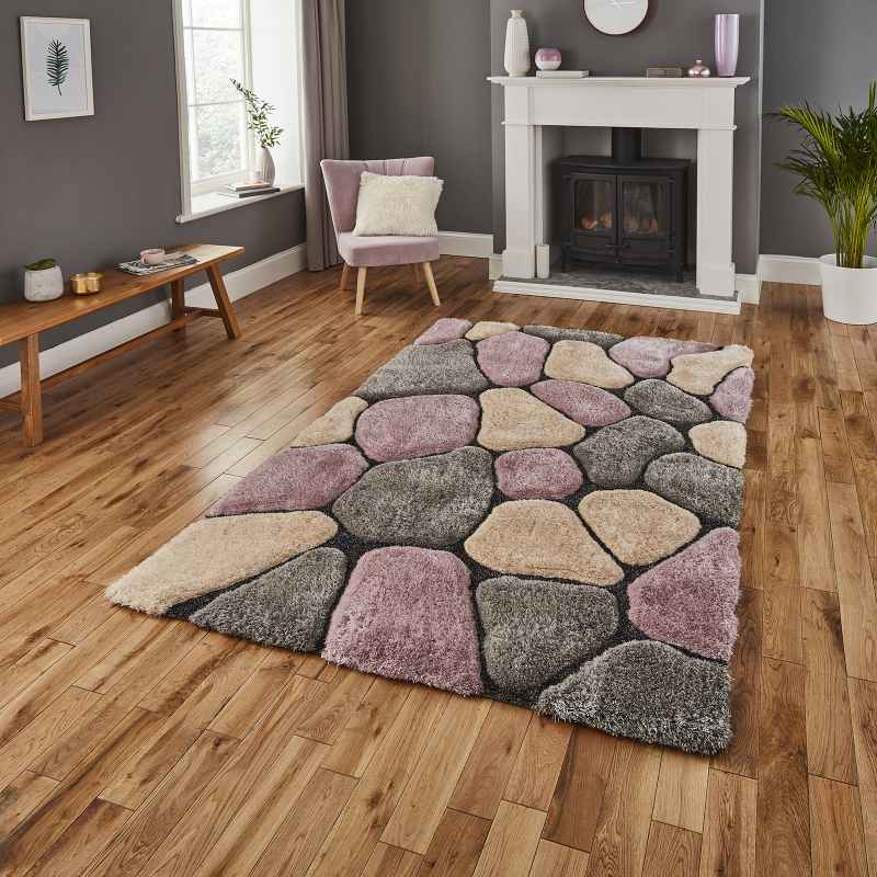 Noble House 5858 Shaggy Pebble Rugs in Grey Rose