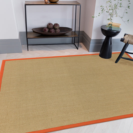Sisal Plain Rugs in Linen with an Orange Border