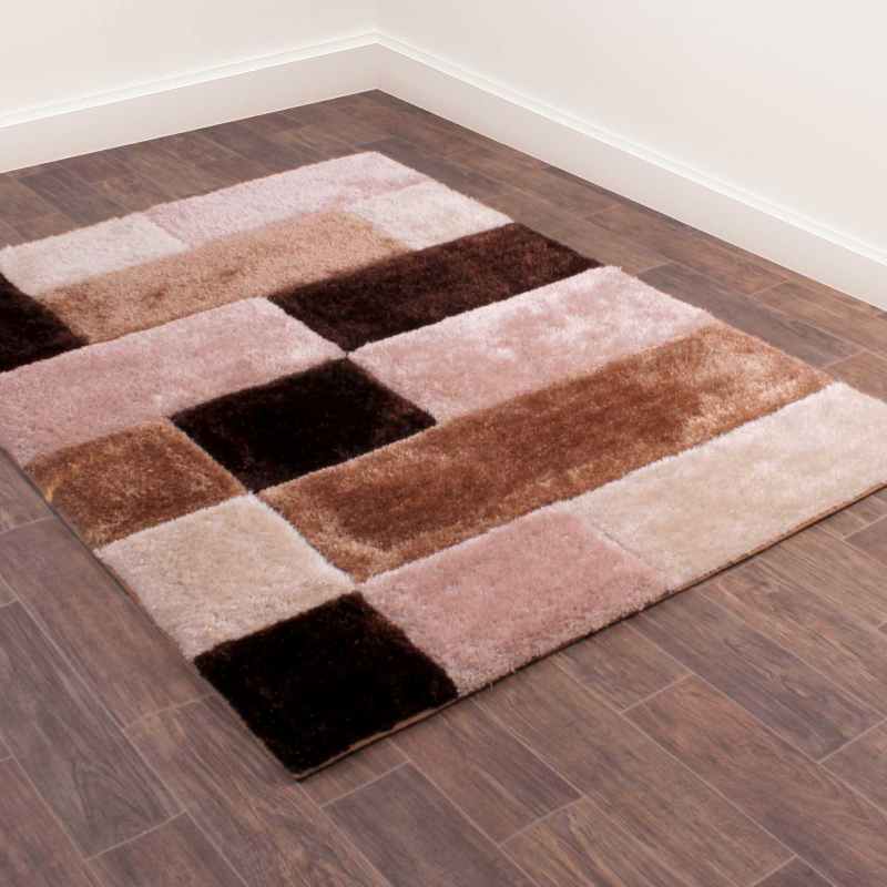 3D Carved Geometric Blocks Rugs in Natural Beige