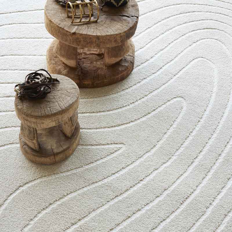 Geo 41064 6161 Swirl Pebble Shape Rugs in Cream White