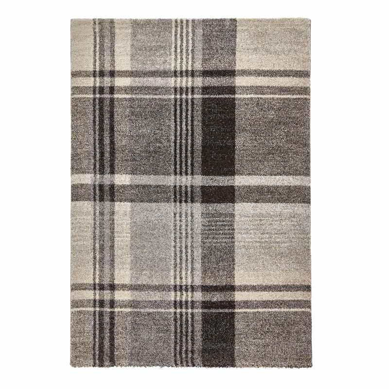 Modern Elegant Tartan Check Rugs 4892 in Beige and Black