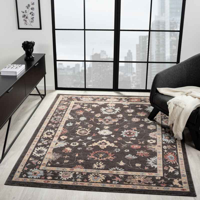 Alia 428GL Traditional Border Rugs in Anthra Sand