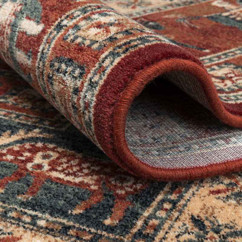 Royal Kashqai Traditional Bordered Wool Rugs in 4301 300 in Brick Red