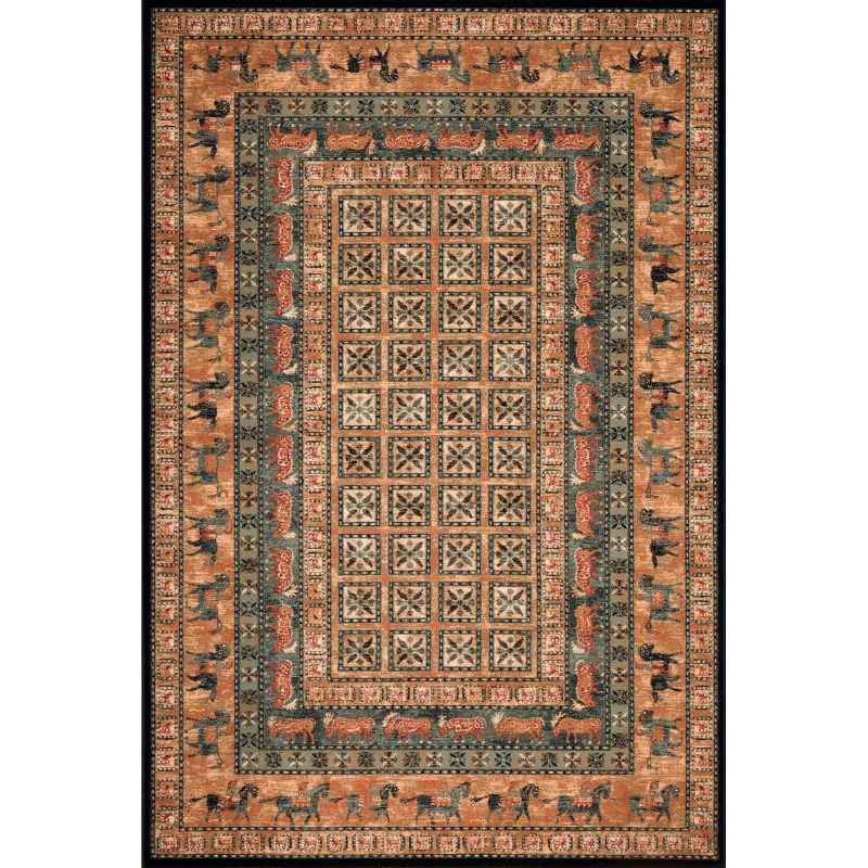 Royal Kashqai Traditional Bordered Wool Rugs in 4301 500 Navy Blue