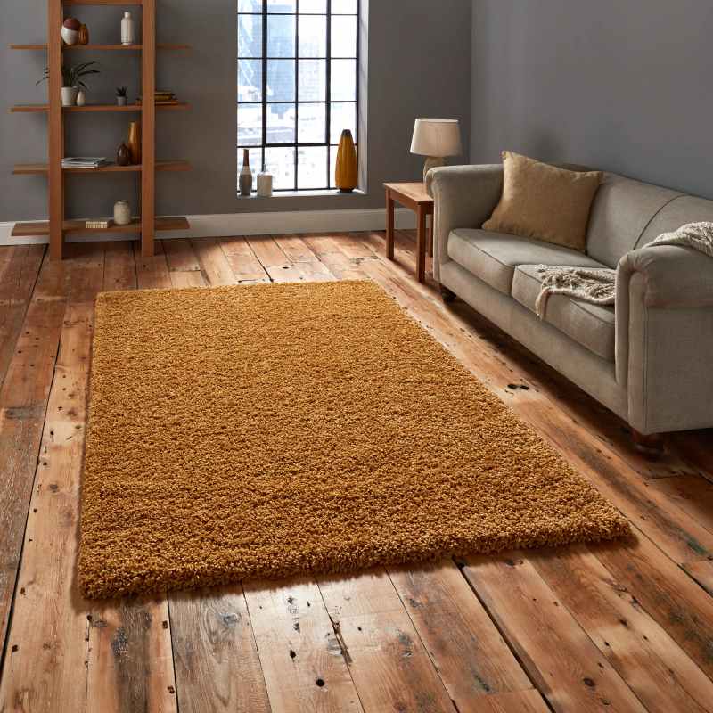 Vista Shaggy Plain Thick Rugs 2236 in Yellow