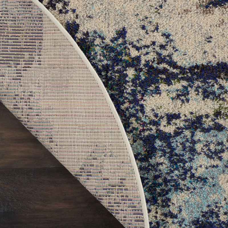 Celestial Modern Abstract Circle Round Rugs CES02 in Ivory Teal blue by Nourison