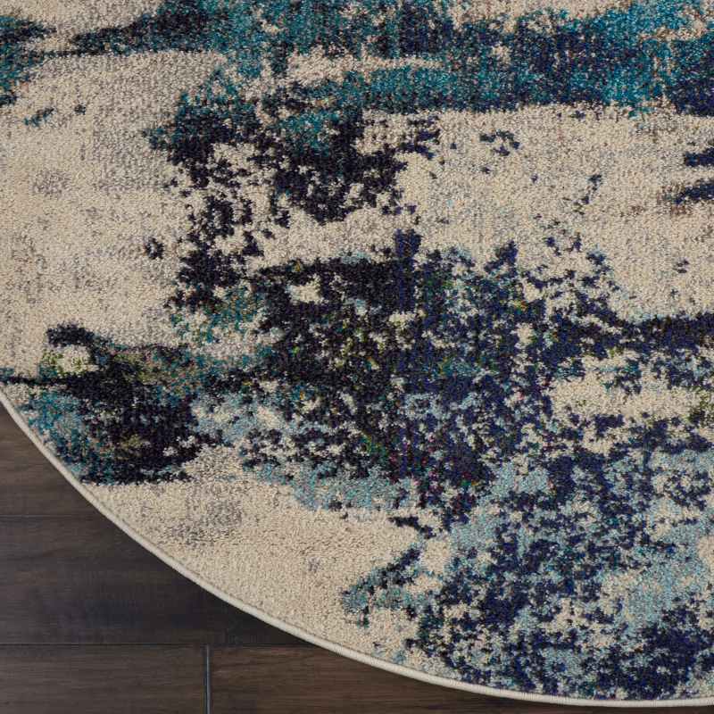 Celestial Modern Abstract Circle Round Rugs CES02 in Ivory Teal blue by Nourison