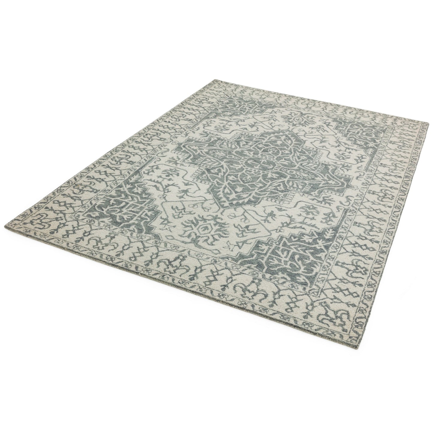 Bronte Traditional Wool Rugs in Silver and Grey