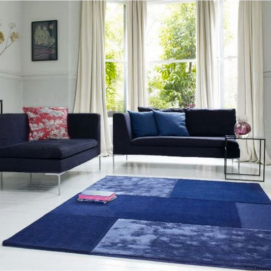 Tate Tonal Textures Geometric Wool Rugs in Navy Blue