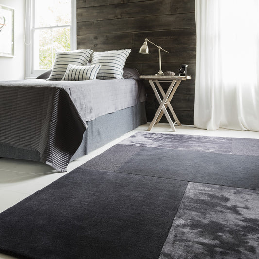 Tate Tonal Textures Geometric Wool Rugs in Charcoal Grey