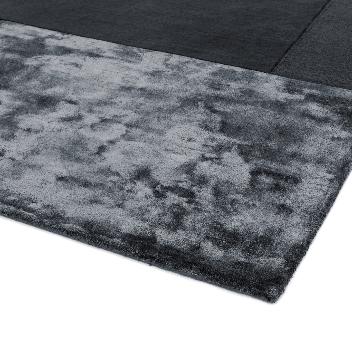 Tate Tonal Textures Geometric Wool Rugs in Charcoal Grey
