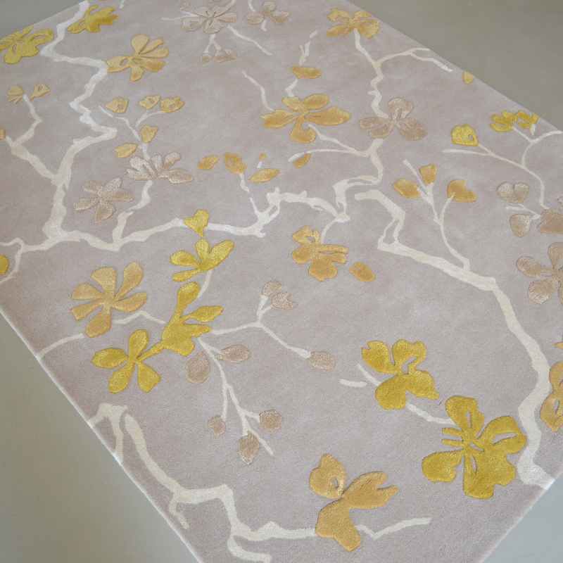 Anthea 47106 Floral Designer Rugs in Saffron Beige by Sanderson