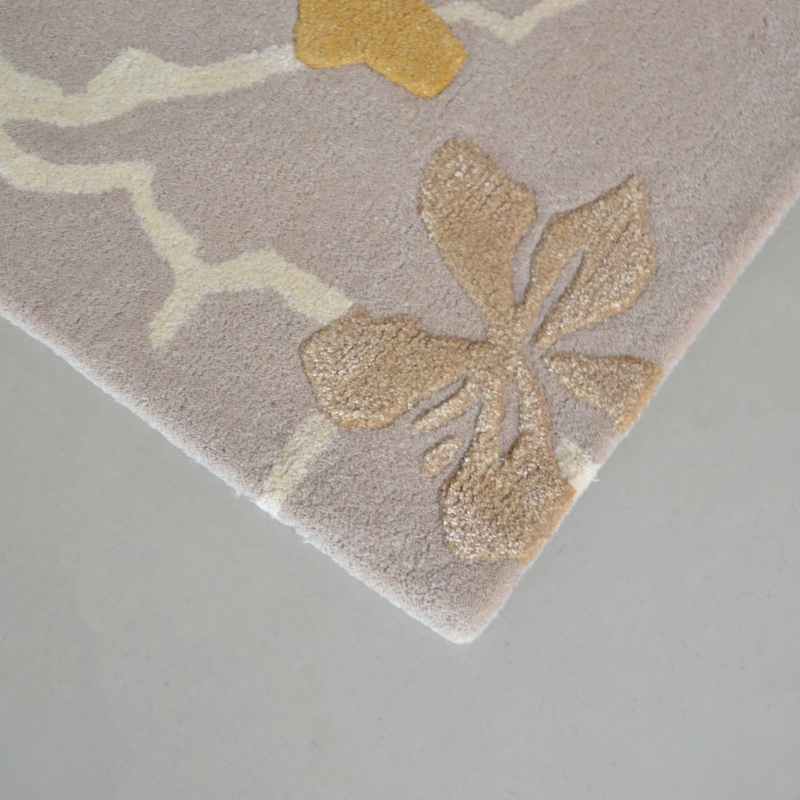 Anthea 47106 Floral Designer Rugs in Saffron Beige by Sanderson