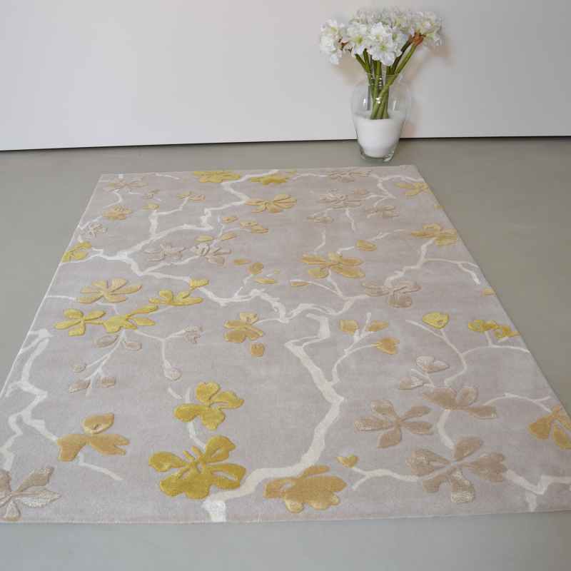 Anthea 47106 Floral Designer Rugs in Saffron Beige by Sanderson