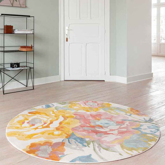 City Modern Floral Circle Rugs 466118 AK990 in Multicolour
