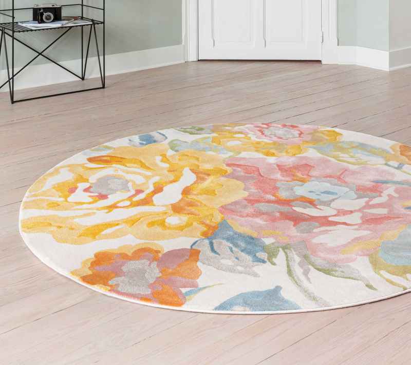 City Modern Floral Circle Rugs 466118 AK990 in Multicolour
