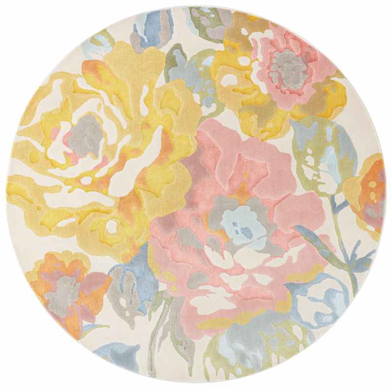 City Modern Floral Circle Rugs 466118 AK990 in Multicolour