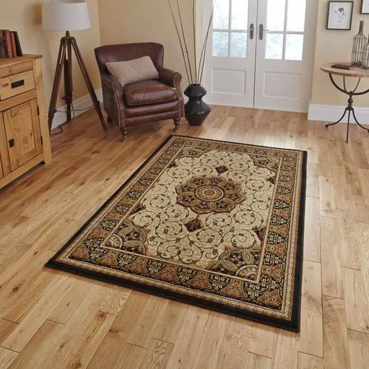Heritage 4400 Traditional Medallion Rugs in Black Cream