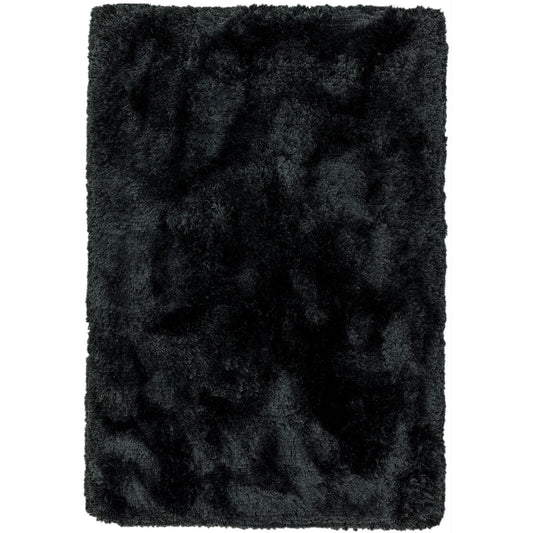Plush Plain Modern Shaggy Rugs in Black