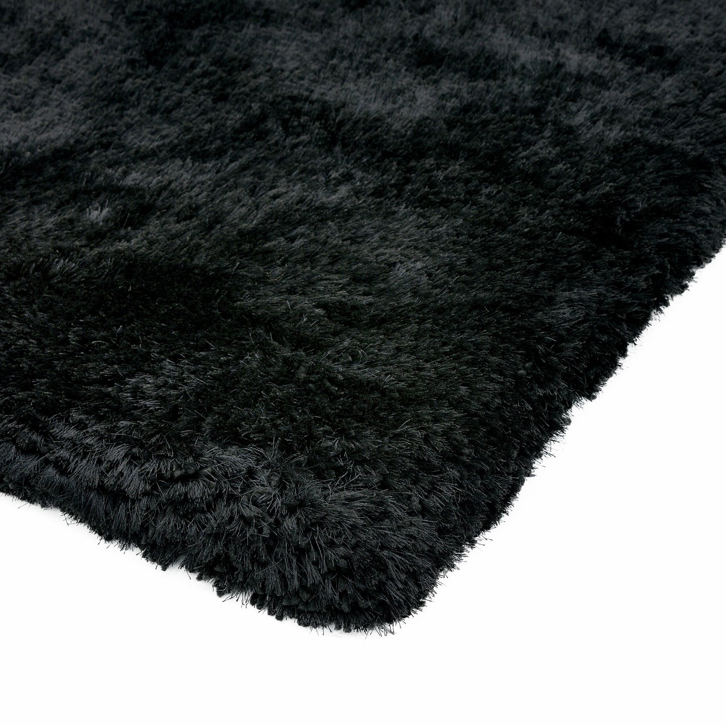 Plush Plain Modern Shaggy Rugs in Black