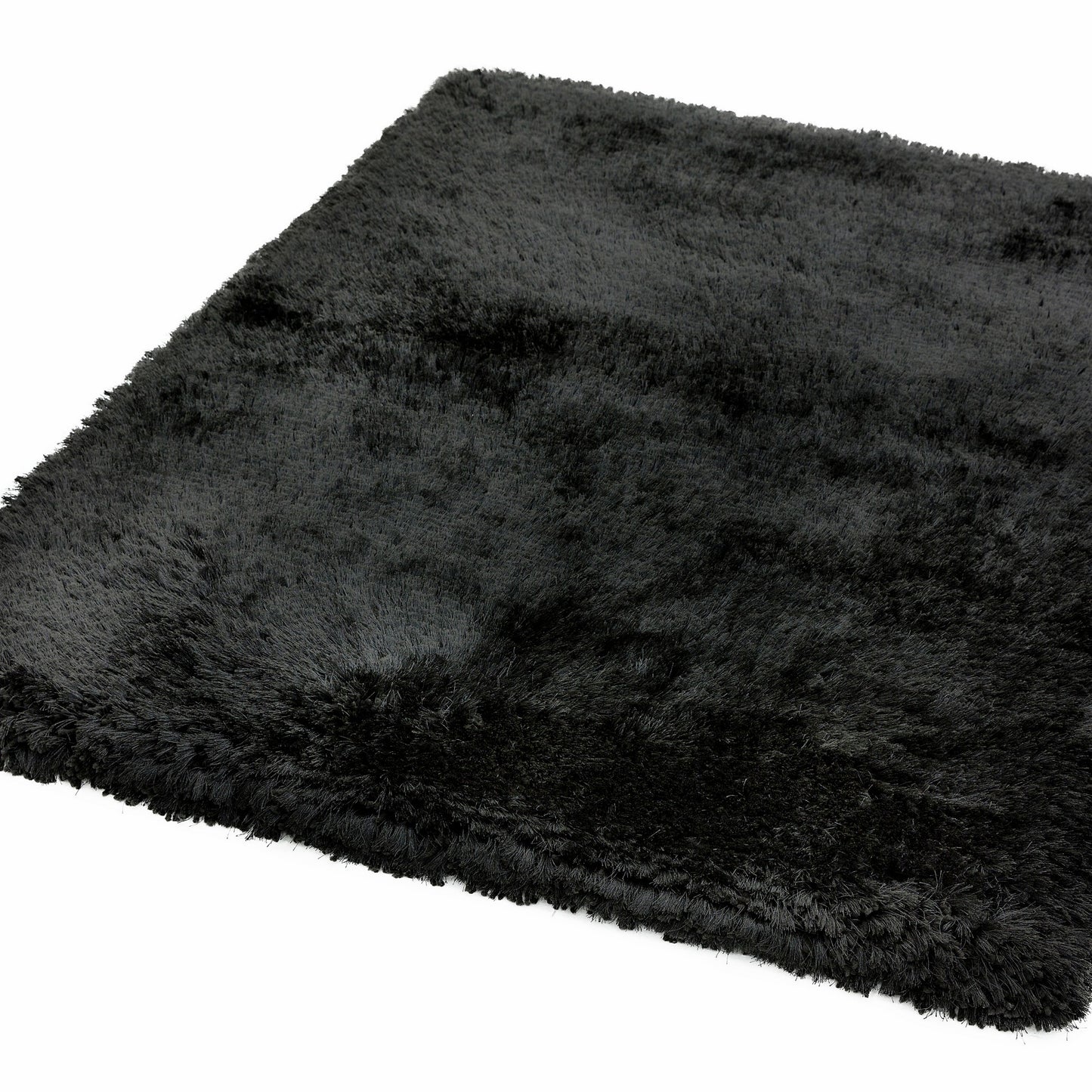 Plush Plain Modern Shaggy Rugs in Black