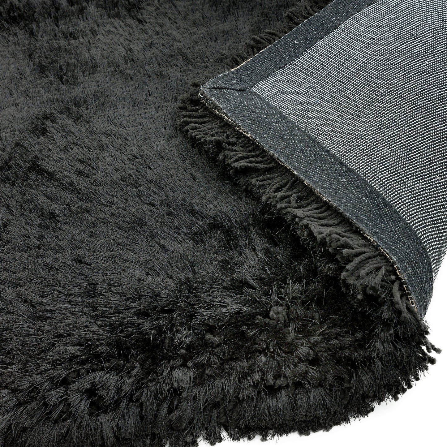 Plush Plain Modern Shaggy Rugs in Black