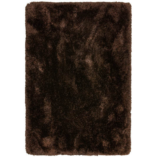 Plush Plain Modern Shaggy Rugs in Dark Chocolate Brown