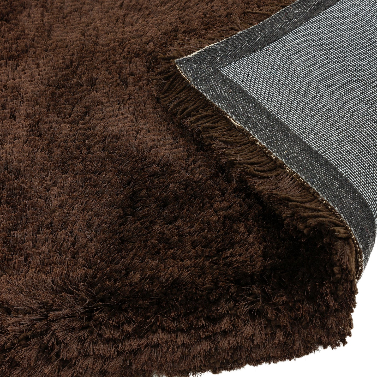 Plush Plain Modern Shaggy Rugs in Dark Chocolate Brown