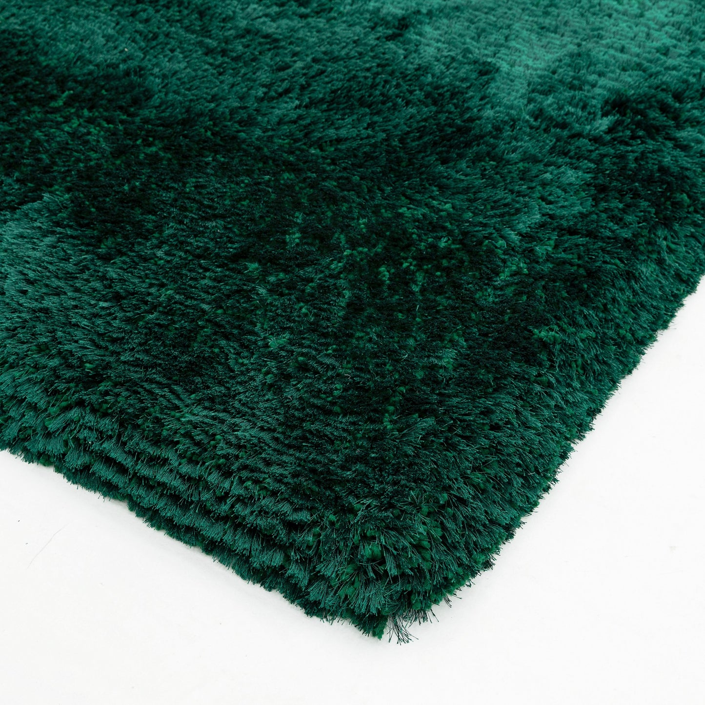 Plush Plain Modern Shaggy Rugs in Emerald