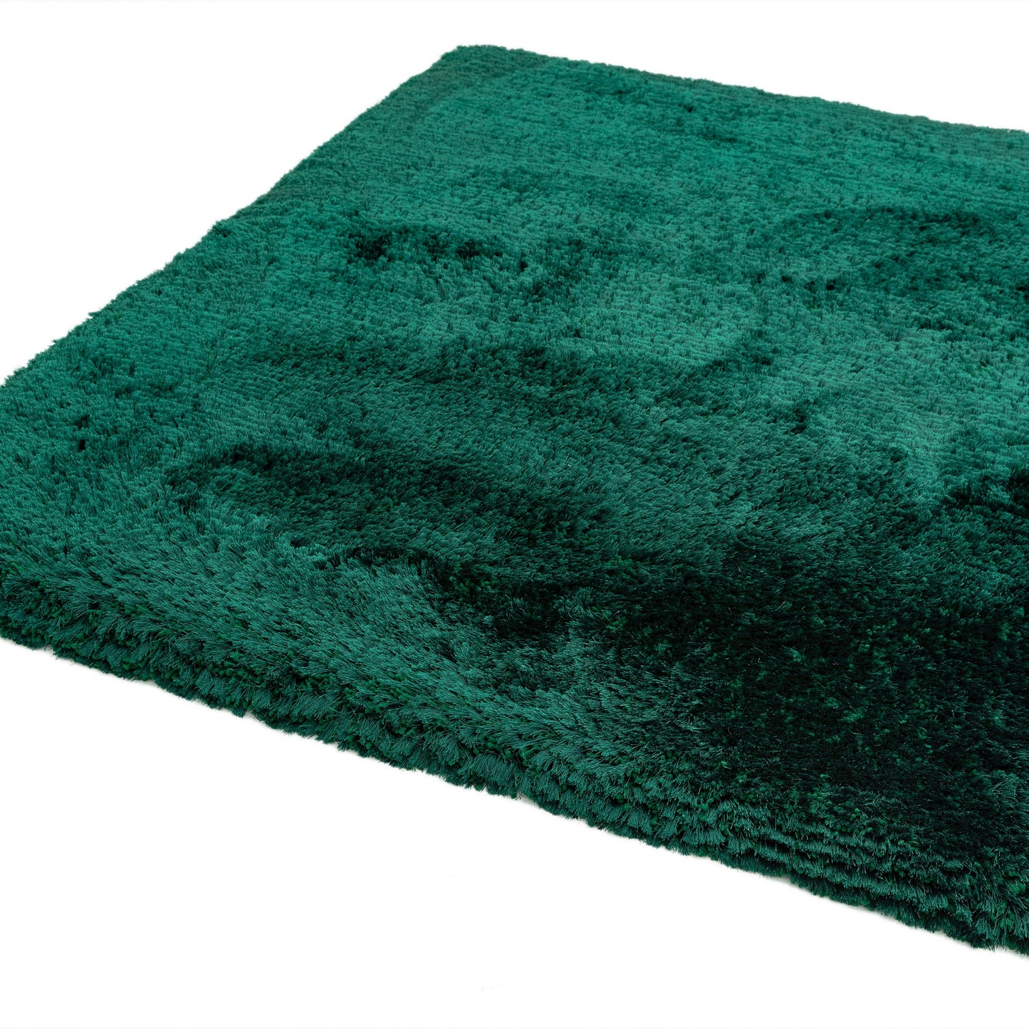 Plush Plain Modern Shaggy Rugs in Emerald