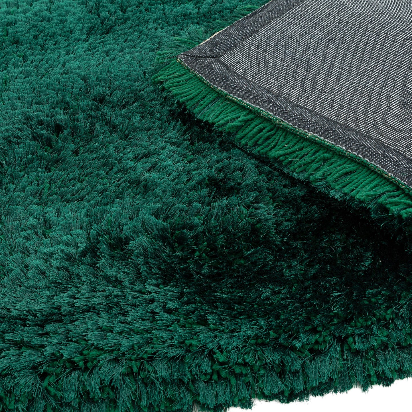 Plush Plain Modern Shaggy Rugs in Emerald