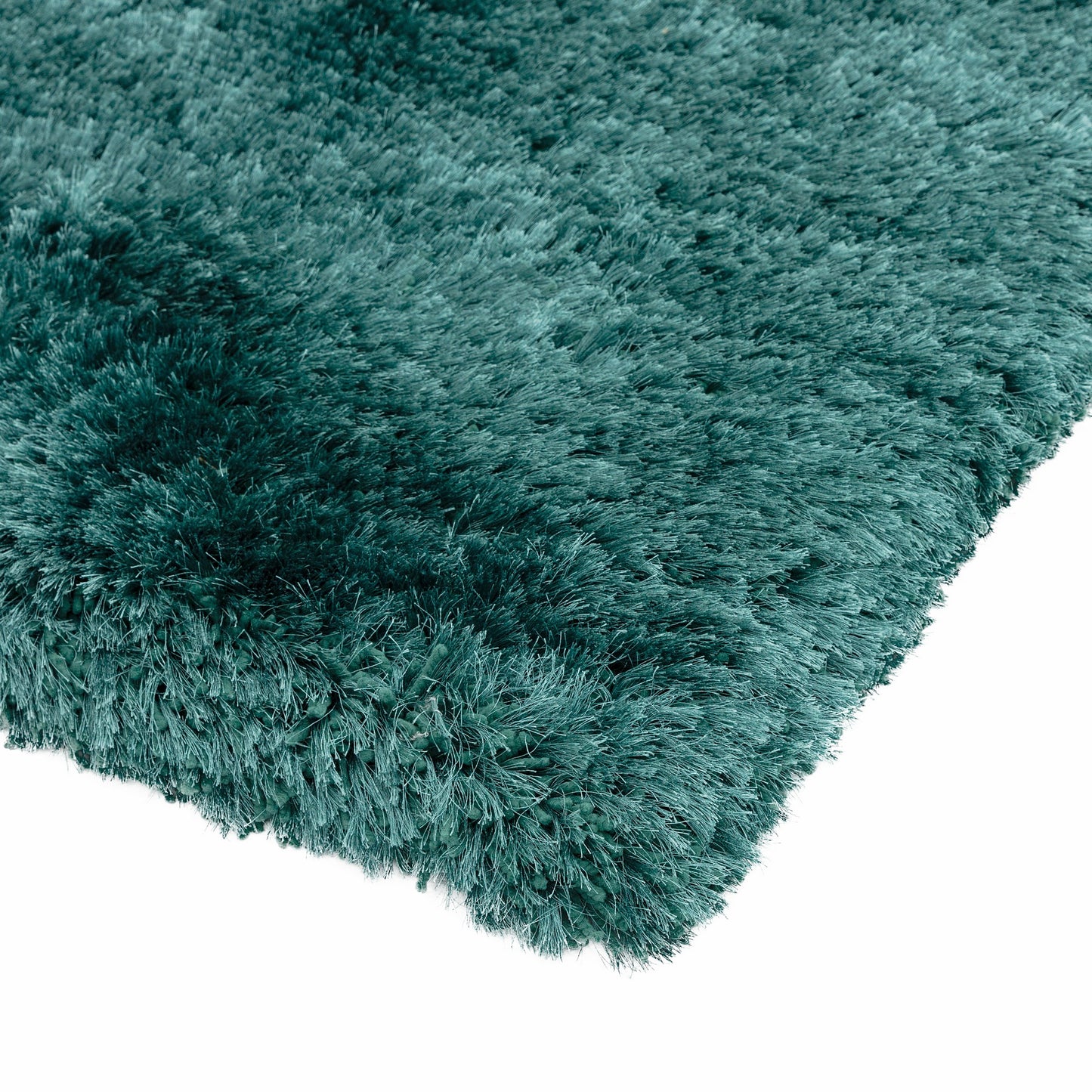 Plush Plain Modern Shaggy Rugs in Petrol