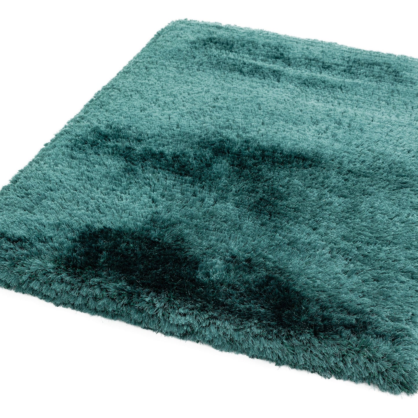 Plush Plain Modern Shaggy Rugs in Petrol