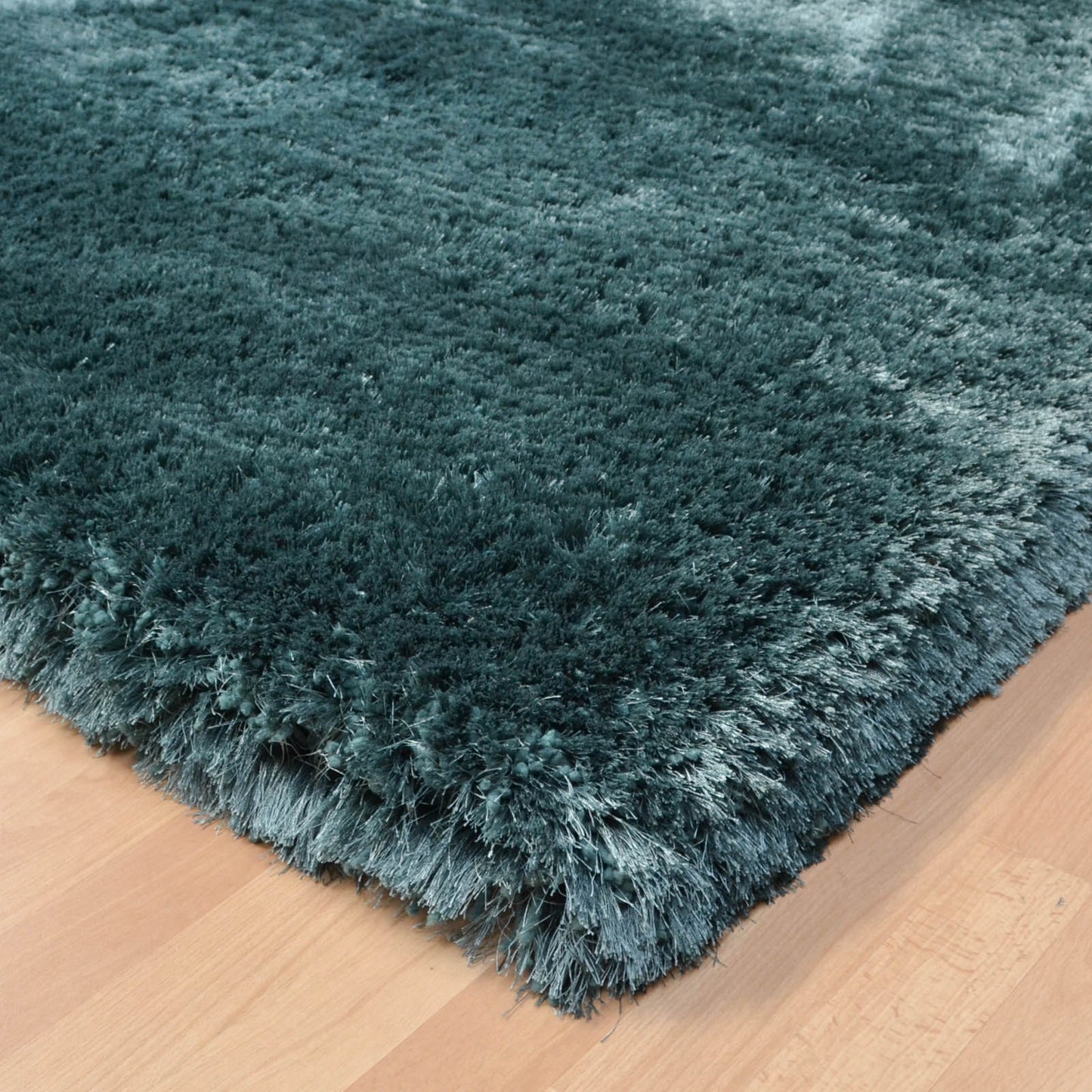 Plush Plain Modern Shaggy Rugs in Petrol