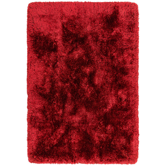 Plush Plain Modern Shaggy Rugs in Red