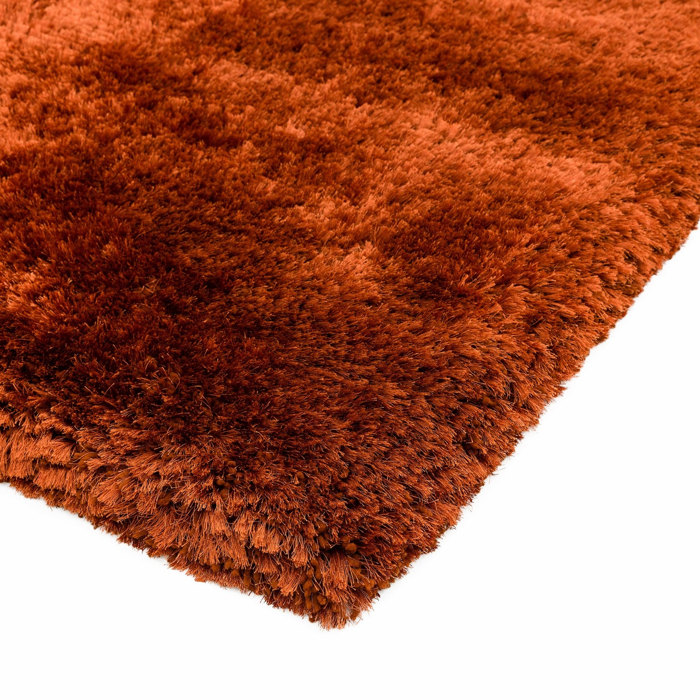 Plush Plain Modern Shaggy Rugs in Rust