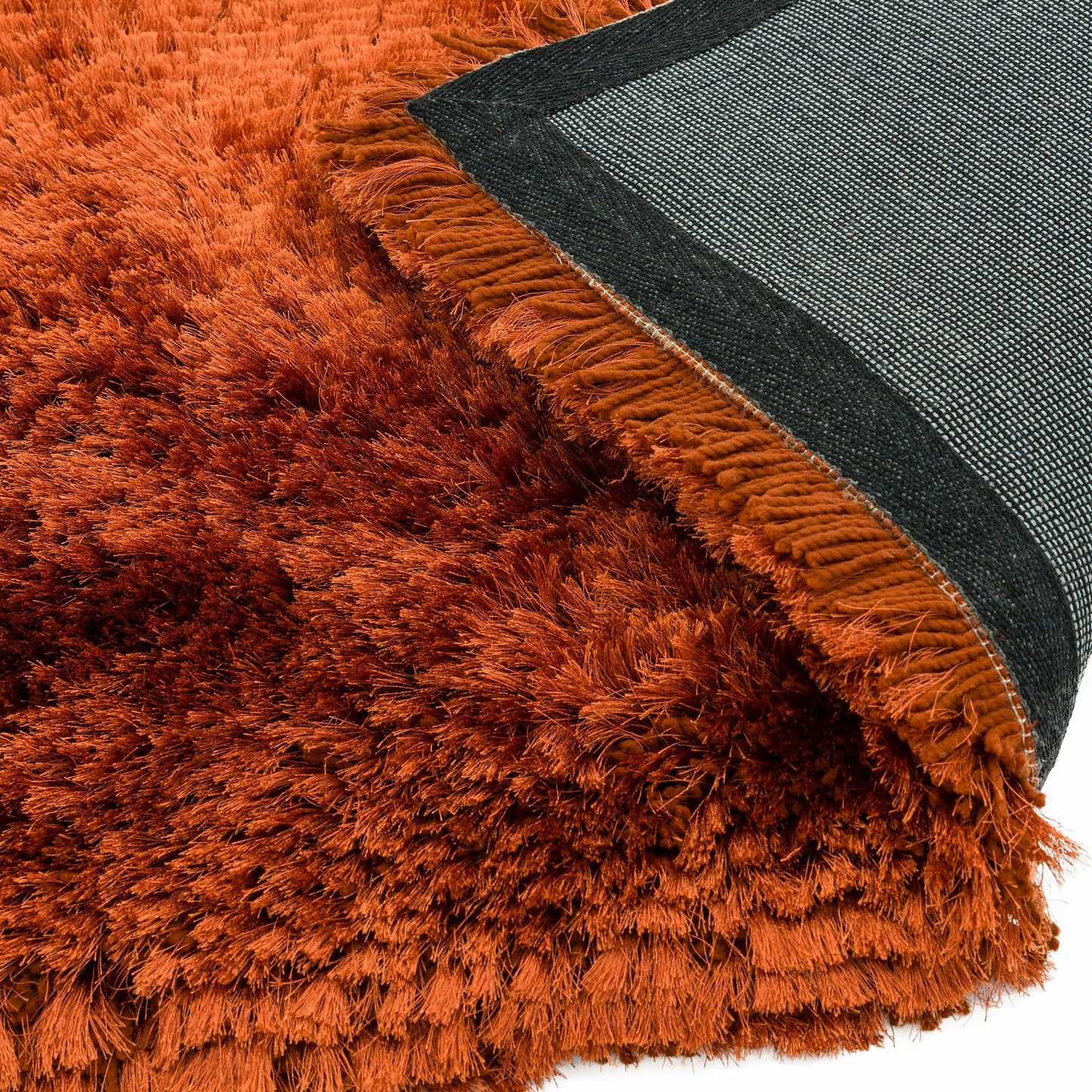 Plush Plain Modern Shaggy Rugs in Rust
