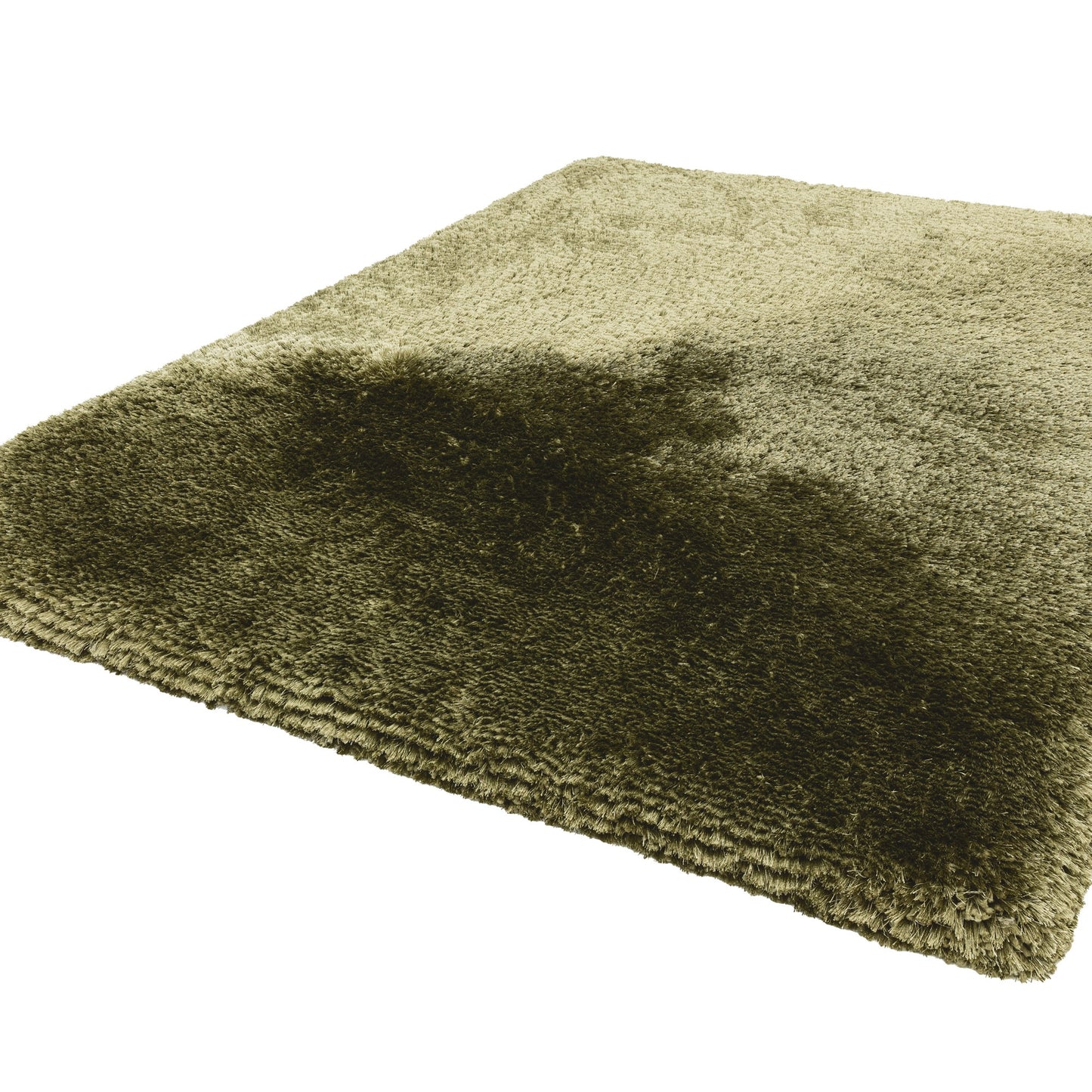 Plush Plain Modern Shaggy Rugs in Sage Green