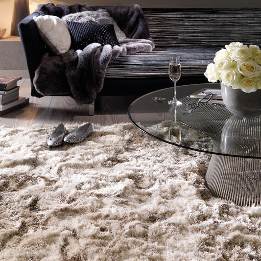 Plush Plain Modern Shaggy Rugs in Sand