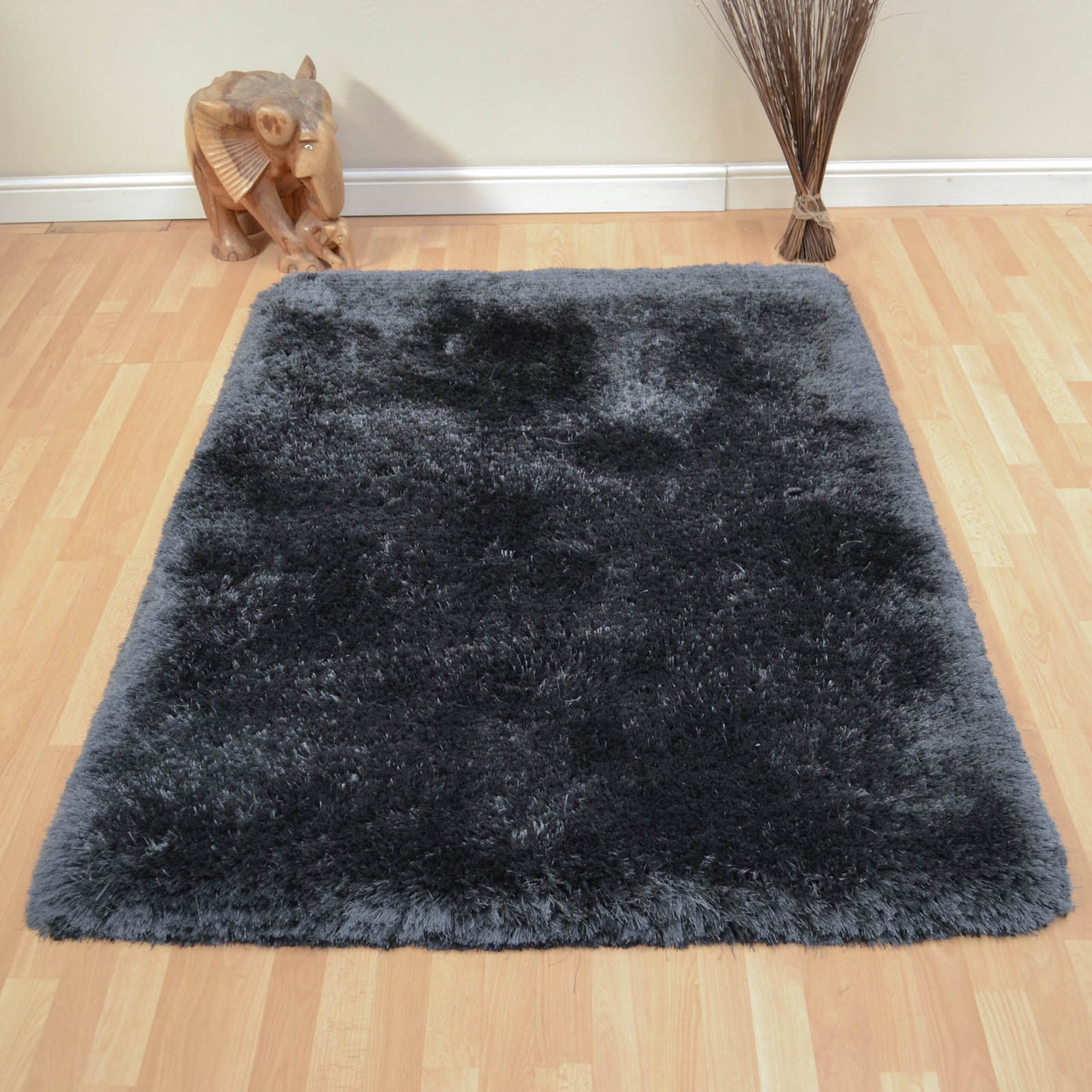 Plush Plain Modern Shaggy Rugs in Slate