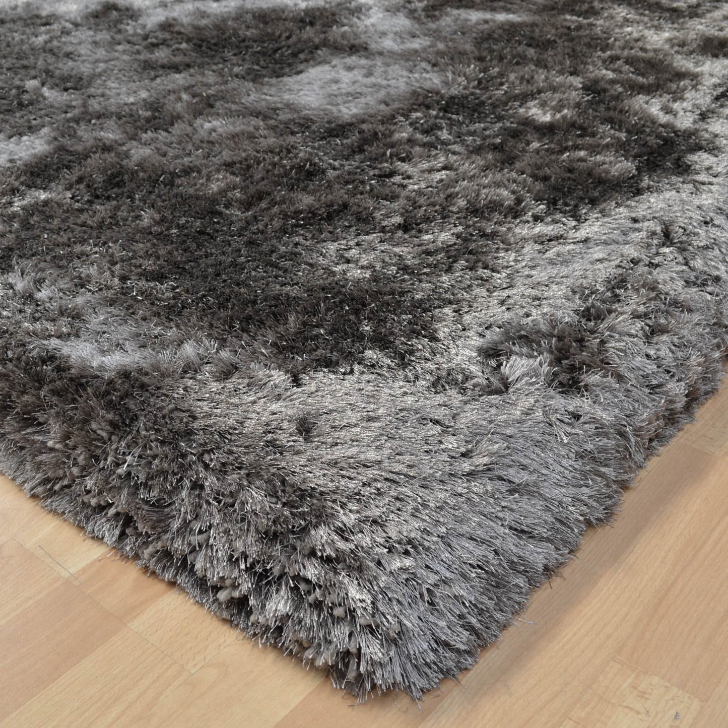 Plush Plain Modern Shaggy Rugs in Zinc