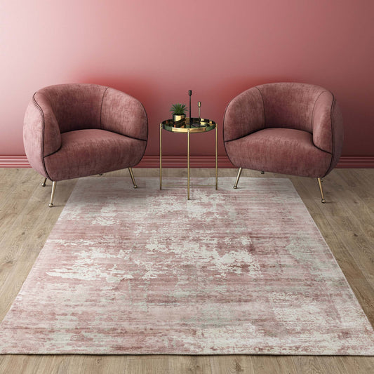 Gatsby Modern Abstract Metallic Viscose Rugs in Blush Pink