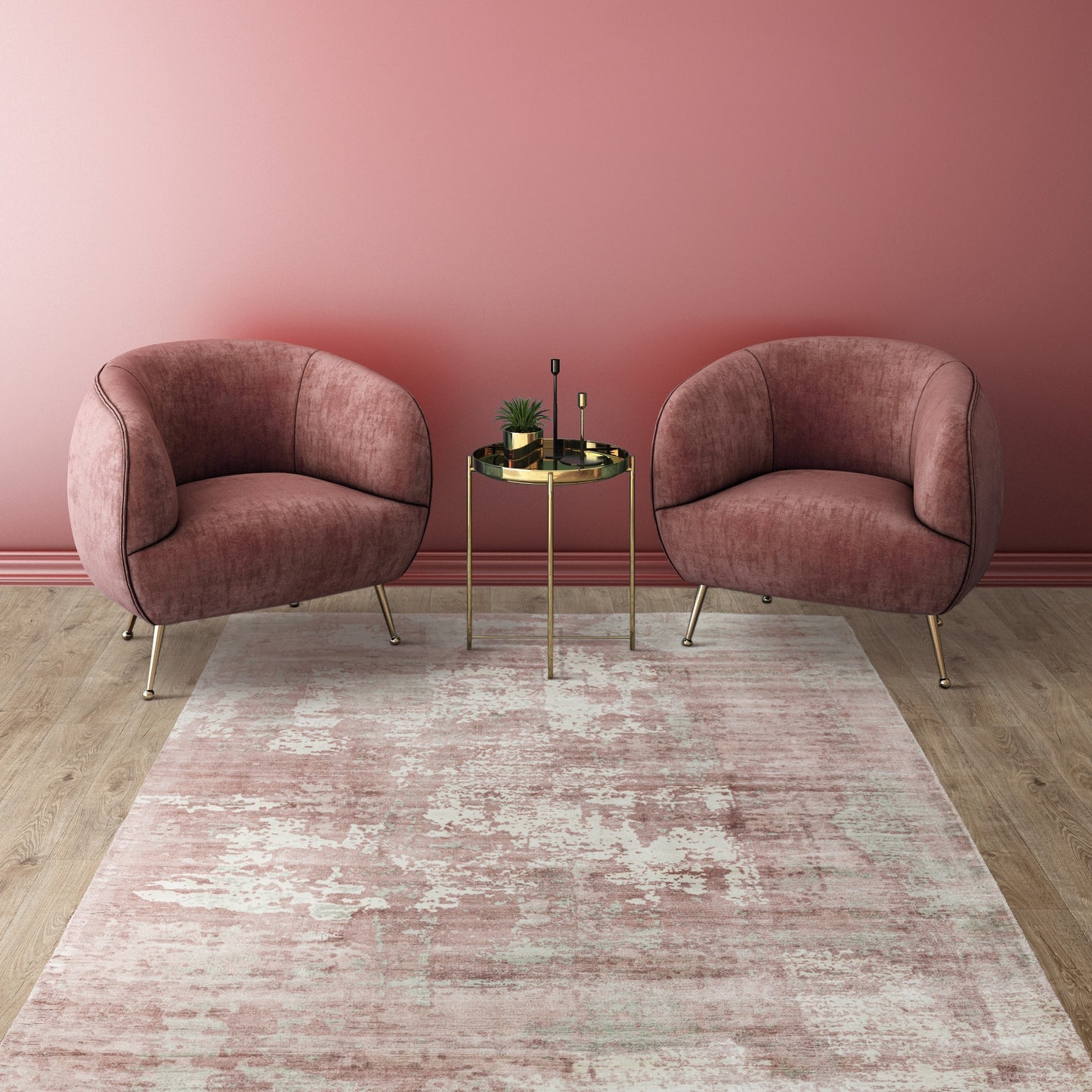 Gatsby Modern Abstract Metallic Viscose Rugs in Blush Pink