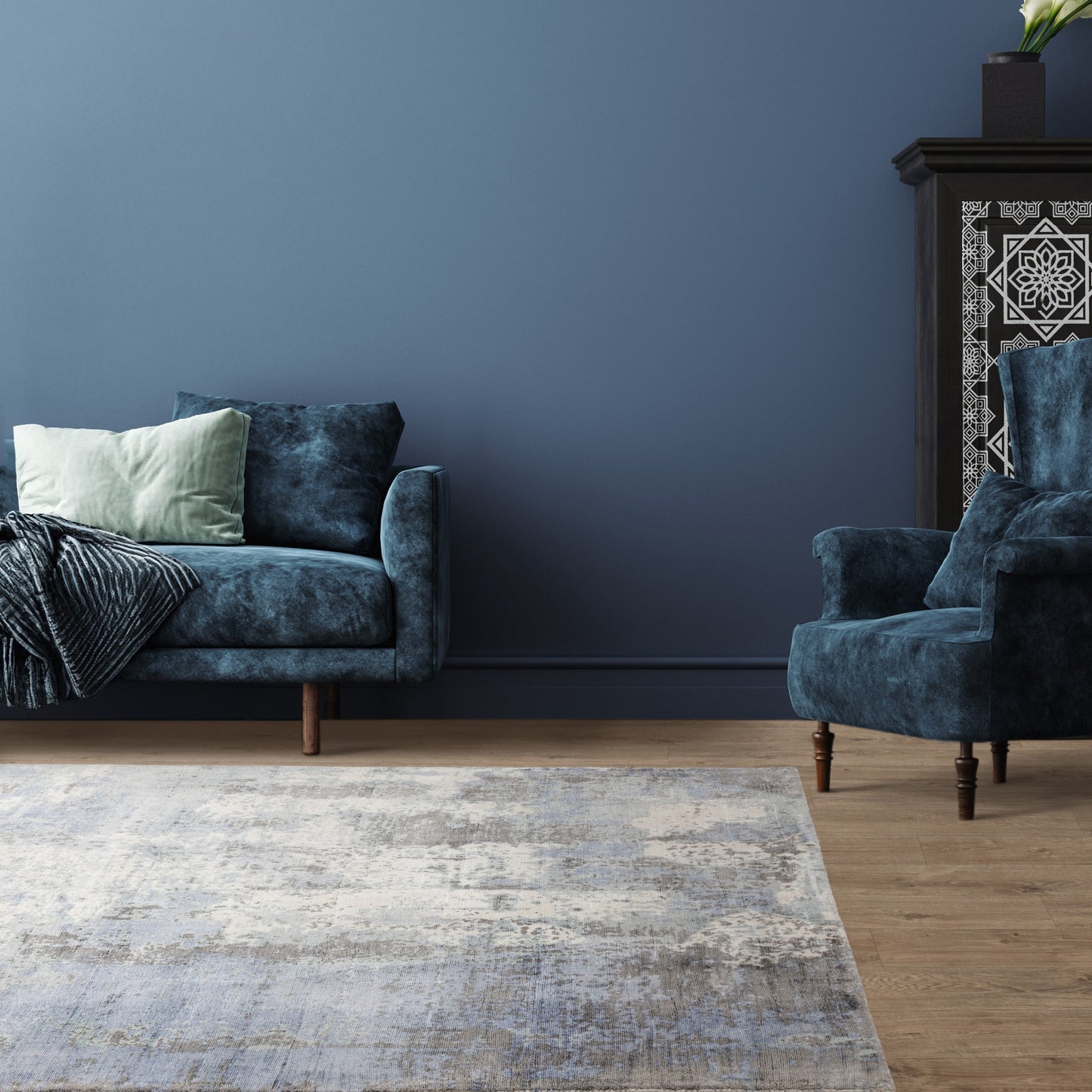 Gatsby Modern Abstract Metallic Viscose Rugs in Navy Blue