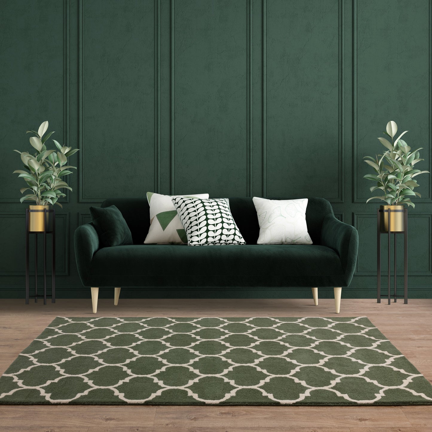 Albany Ogee Modern Arabesque Wool Rugs in Green