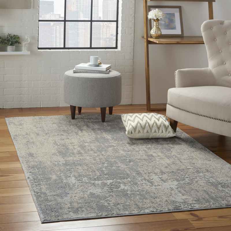 Rustic Textures RUS01 Abstract Rugs in Ivory Silver Grey