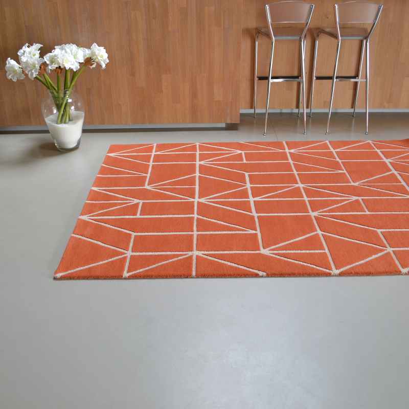 Scion Viso Geometric Wool Rugs 24003 Paprika Orange