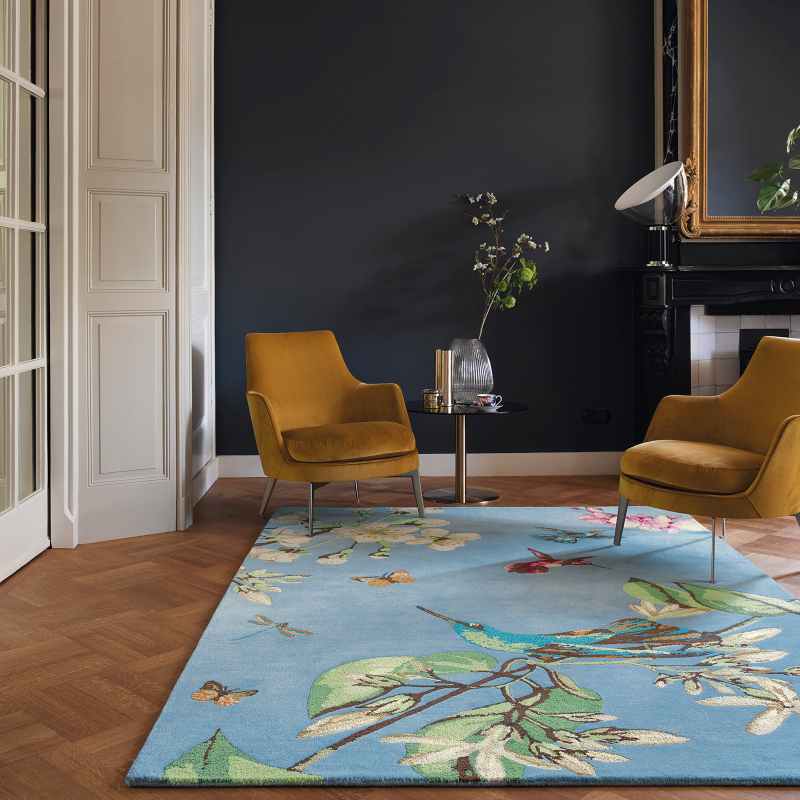 Hummingbird Wool Rugs 37808 by Wedgwood in Blue