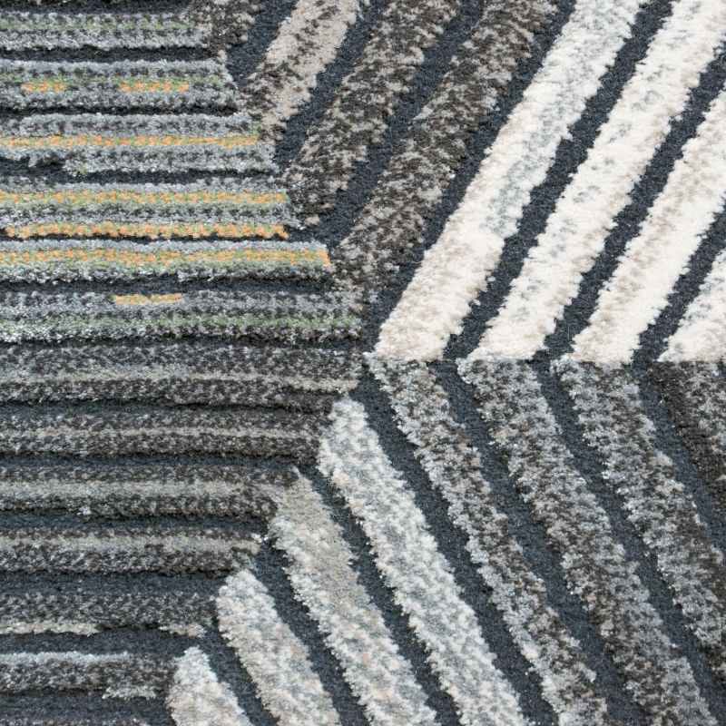 Canyon Geometric Carved 52047 5555 Rugs in Midnight Black